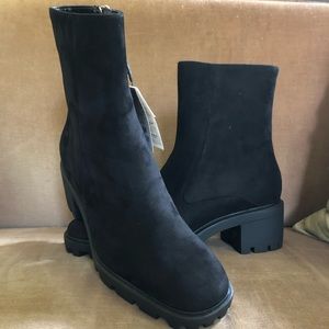 Zara black suede lug sole boots
